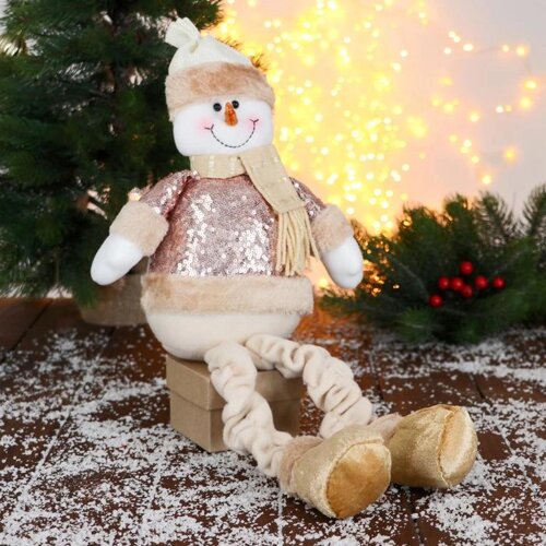 Мягкая игрушка "Снеговик в пайетках - длинные ножки" сидит 13*52 см