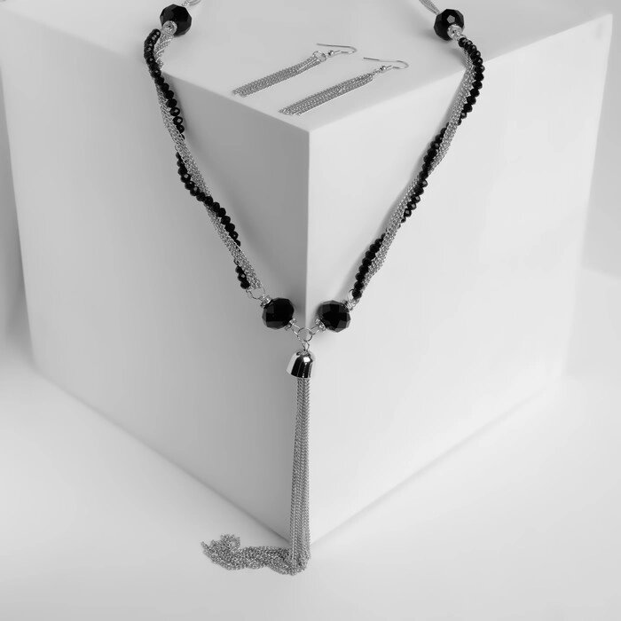 Набор 2 предмета: серьги, бусы "Унисон" накрученность, цвет чёрный в серебре от компании Интернет-гипермаркет «MOLL» - фото 1
