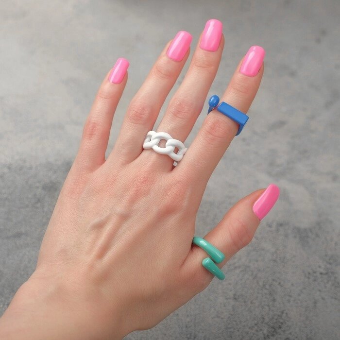 Набор 3 кольца "Формы", цвет белый, синий, зелёный, безразмерные от компании Интернет-гипермаркет «MOLL» - фото 1