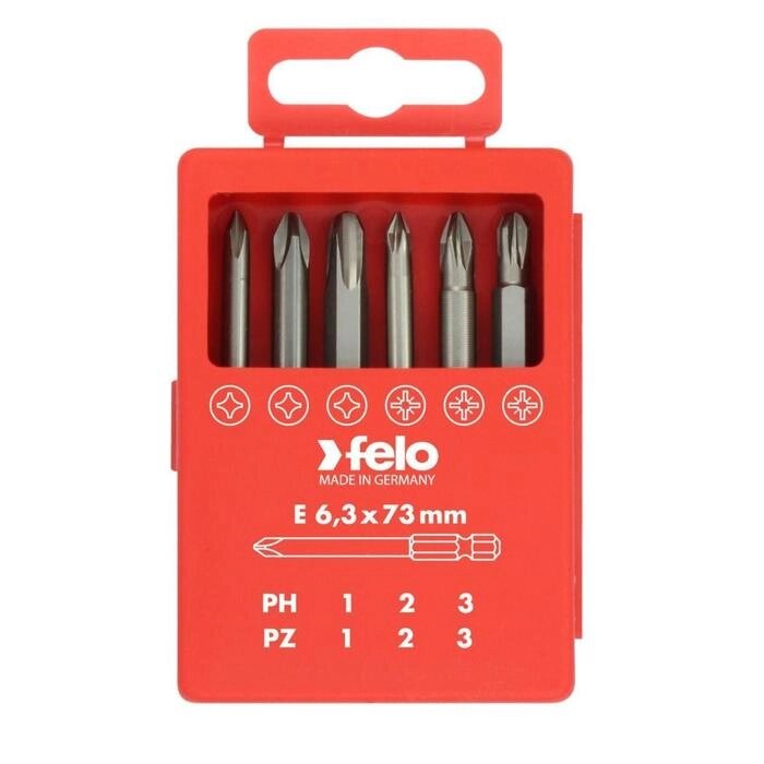 Набор бит Felo 03291716, серия Industrial, PZ/PH, 73 мм, в кейсе, 6 шт. от компании Интернет-гипермаркет «MOLL» - фото 1