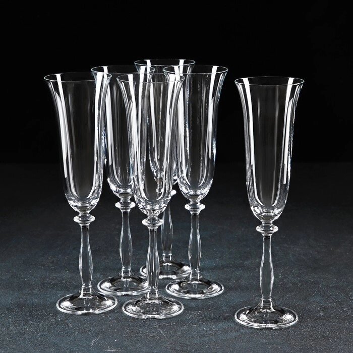 Набор бокалов для шампанского Bohemia Crystal "Анжела", 190 мл, 6 шт от компании Интернет-гипермаркет «MOLL» - фото 1