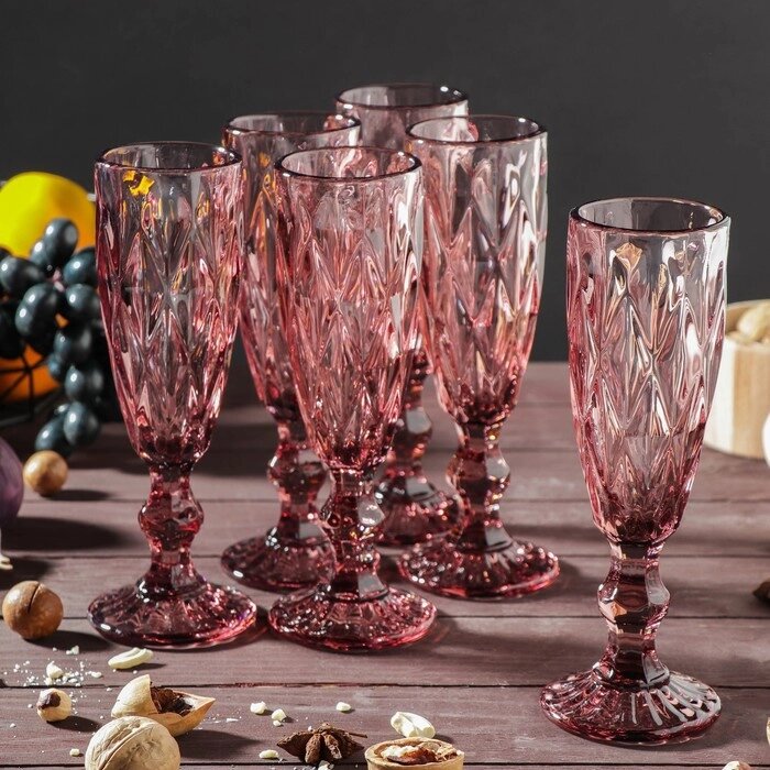 Набор бокалов для шампанского Magistro "Круиз", 160 мл, 720 см, 6 шт, цвет розовый от компании Интернет-гипермаркет «MOLL» - фото 1