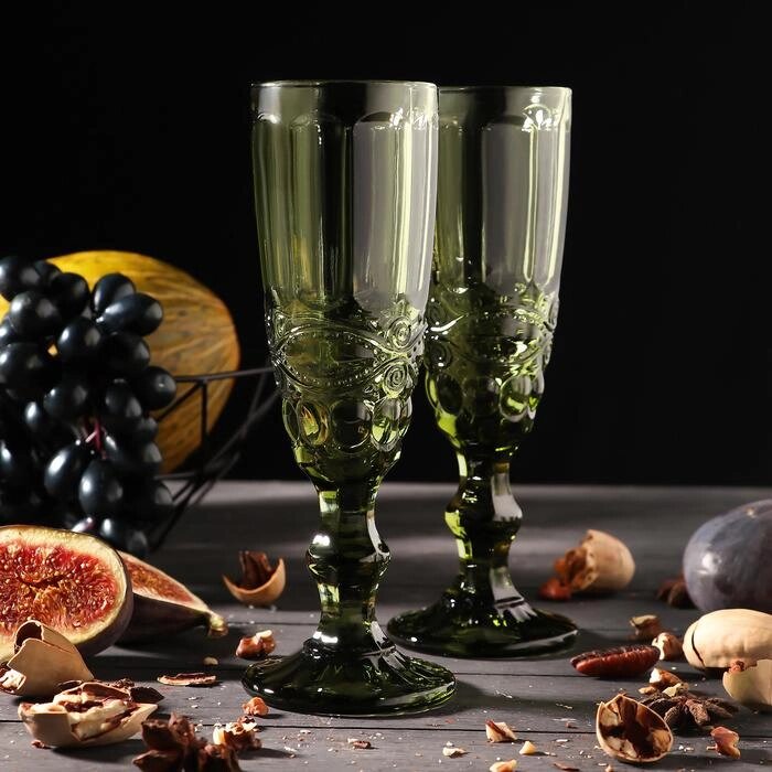 Набор бокалов для шампанского Magistro "Ла-Манш", 160 мл, 720 см, 2 шт, цвет зелёный от компании Интернет-гипермаркет «MOLL» - фото 1