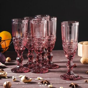 Набор бокалов для шампанского Magistro "Ла-Манш", 160 мл, 720 см, 6 шт, цвет розовый