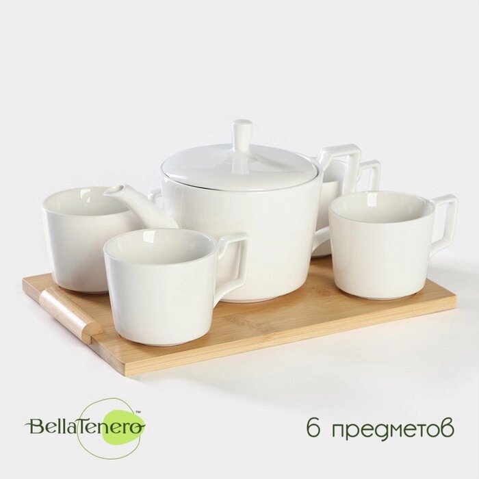 Набор чайный "Эстет", 5 предметов: чайник 800 мл, 4 кружки 220 мл, на деревянной подставке от компании Интернет-гипермаркет «MOLL» - фото 1