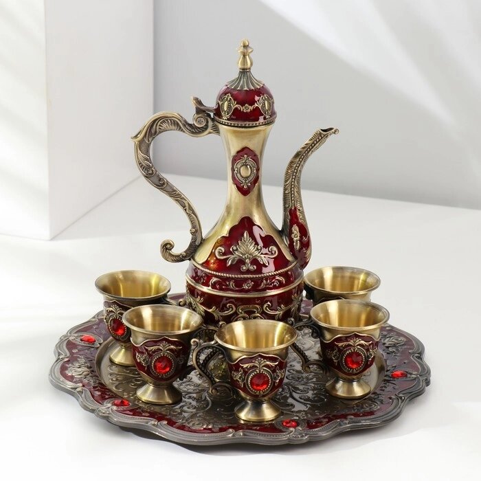 Набор чайный кувшин, 6 бокалов и поднос "Стамбул. Розы и узоры" красный с золотом от компании Интернет-гипермаркет «MOLL» - фото 1