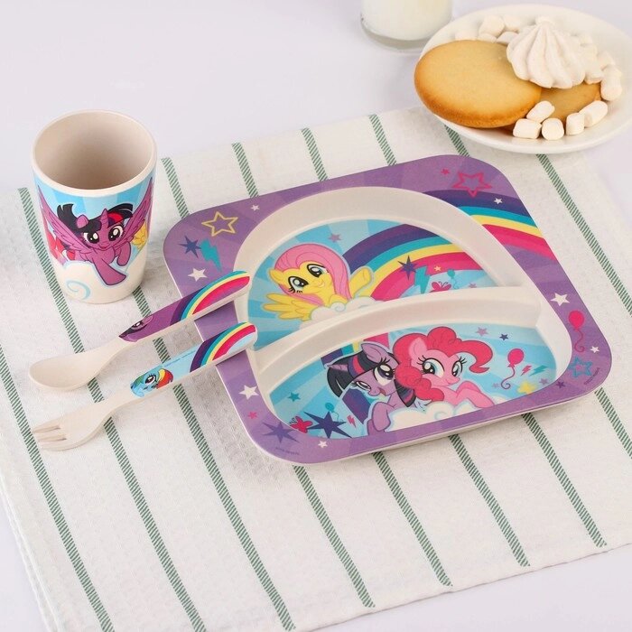 Набор детской бамбуковой посуды, 4 предмета, фиолетовый My Little Pony в пакете от компании Интернет-гипермаркет «MOLL» - фото 1