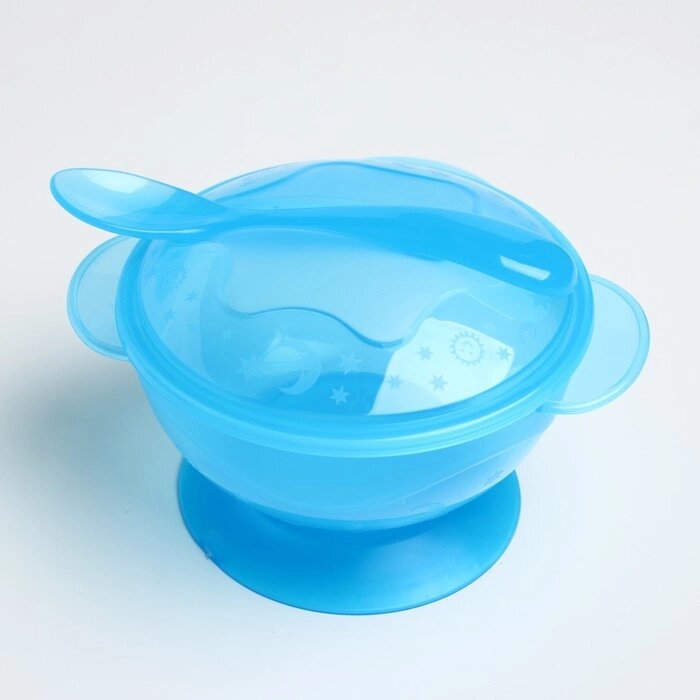 Набор детской посуды, 3 предмета: миска на присоске 330 мл, крышка, ложка, от 5 мес., цвета МИКС от компании Интернет-гипермаркет «MOLL» - фото 1