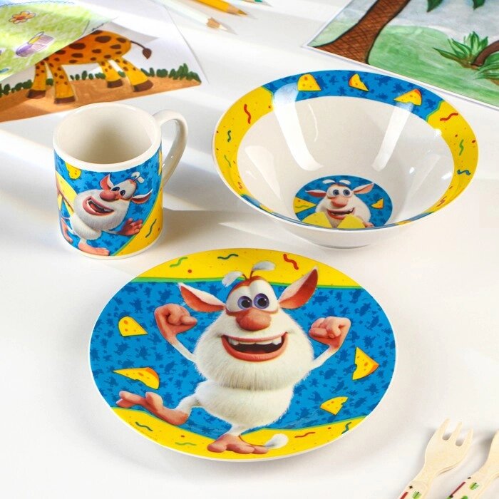 Набор детской посуды "Буба": 3 предмета: кружка 240 мл, миска d=18 см, тарелка d=19 см от компании Интернет-гипермаркет «MOLL» - фото 1