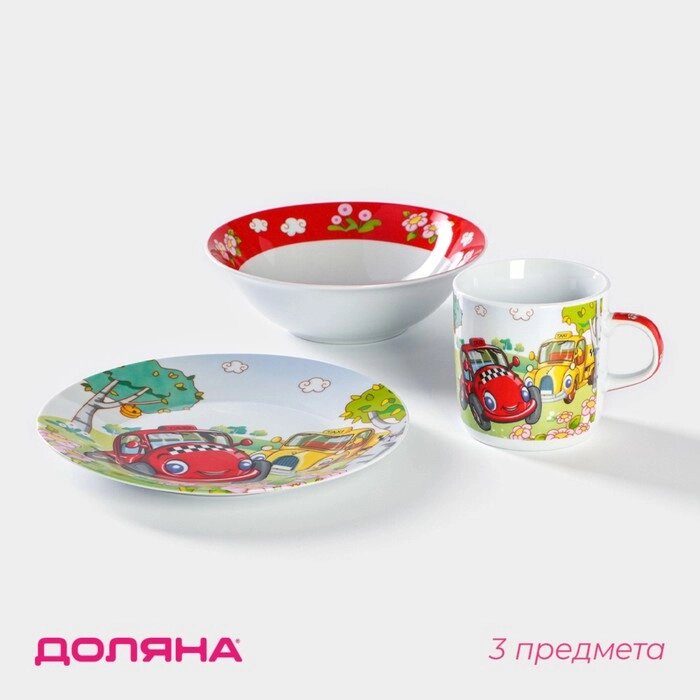 Набор детской посуды Доляна "Такси", 3 предмета: кружка 230 мл, миска 400 мл, тарелка от компании Интернет-гипермаркет «MOLL» - фото 1