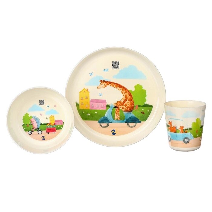 Набор детской посуды Lalababy Play with Me Busy Animals (тарелка, миска, стакан) от компании Интернет-гипермаркет «MOLL» - фото 1