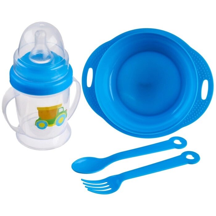 Набор детской посуды "Малыш", 4 предмета: тарелка, бутылочка, ложка, вилка, от 5 мес. от компании Интернет-гипермаркет «MOLL» - фото 1