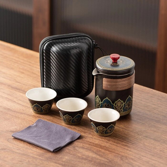 Набор для чайной церемонии 5 предметов на 3 персоны: чашка 50 мл, чайник 280 мл, черный от компании Интернет-гипермаркет «MOLL» - фото 1