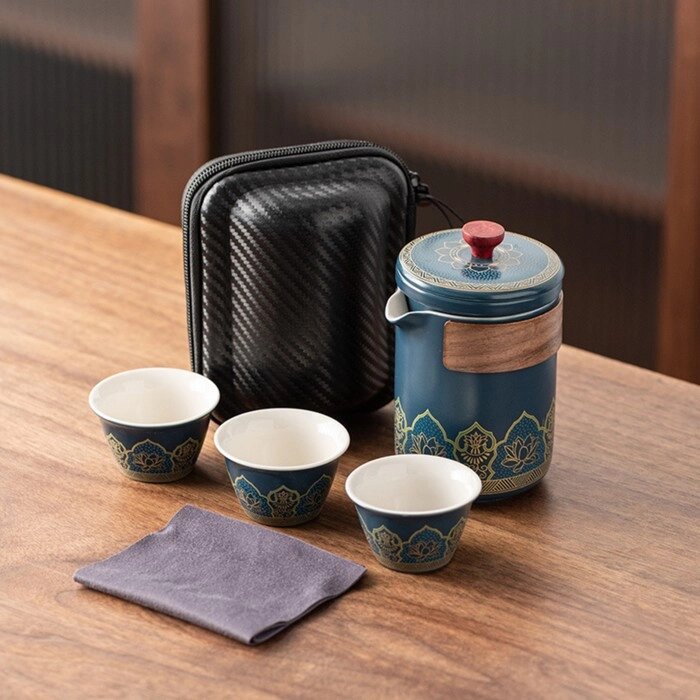 Набор для чайной церемонии 5 предметов на 3 персоны: чашка 50 мл, чайник 280 мл, синий от компании Интернет-гипермаркет «MOLL» - фото 1