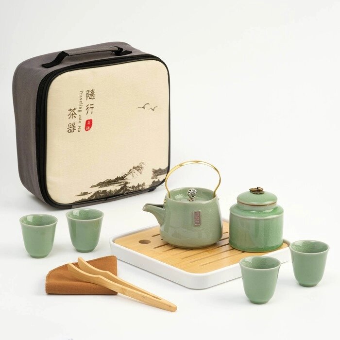 Набор для чайной церемонии 9 предметов, на 4 персоны, чашка 55 мл, чайник 200 мл, зеленый от компании Интернет-гипермаркет «MOLL» - фото 1