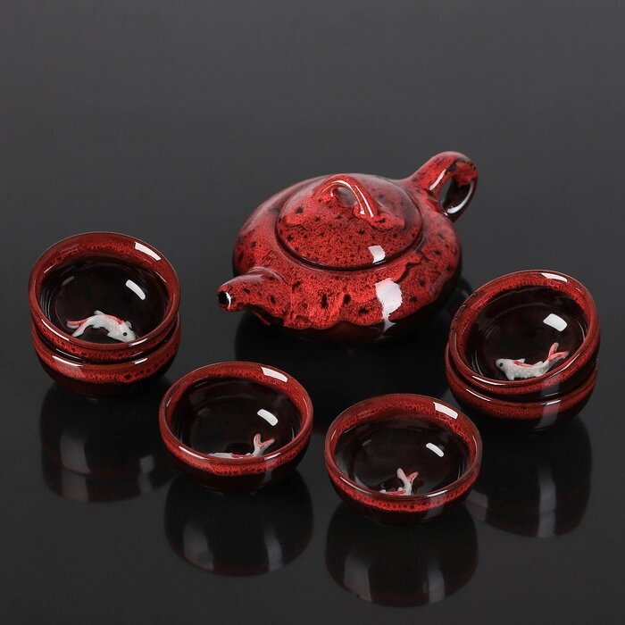 Набор для чайной церемонии "Лунное озеро", 7 предметов: чайник 150 мл, 6 пиал 50 мл, цвет красный от компании Интернет-гипермаркет «MOLL» - фото 1