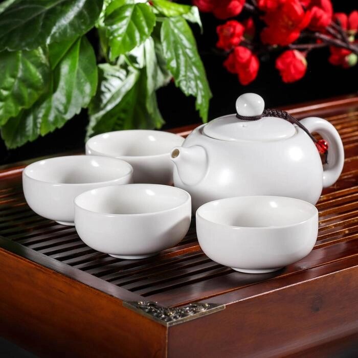Набор для чайной церемонии "Небо", 5 предметов: чайник 200 мл, 4 чашки, 50 мл, цвет белый от компании Интернет-гипермаркет «MOLL» - фото 1