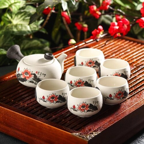 Набор для чайной церемонии "Нежный цветок", 7 предметов: чайник 180 мл, 6 чашек 70 мл