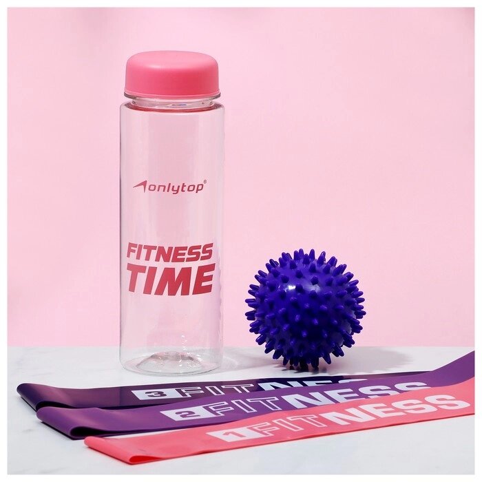 Набор для фитнеса "Dreamfit": 3 фитнес-резинки, бутылка для воды, массажный мяч от компании Интернет-гипермаркет «MOLL» - фото 1