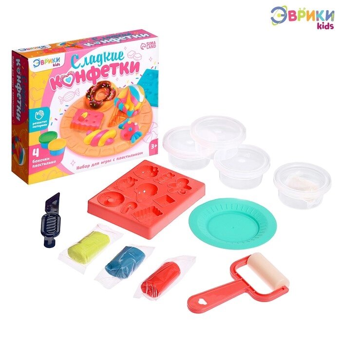 Набор для игры с пластилином "Сладкие конфетки", 4 баночки с пластилином от компании Интернет-гипермаркет «MOLL» - фото 1