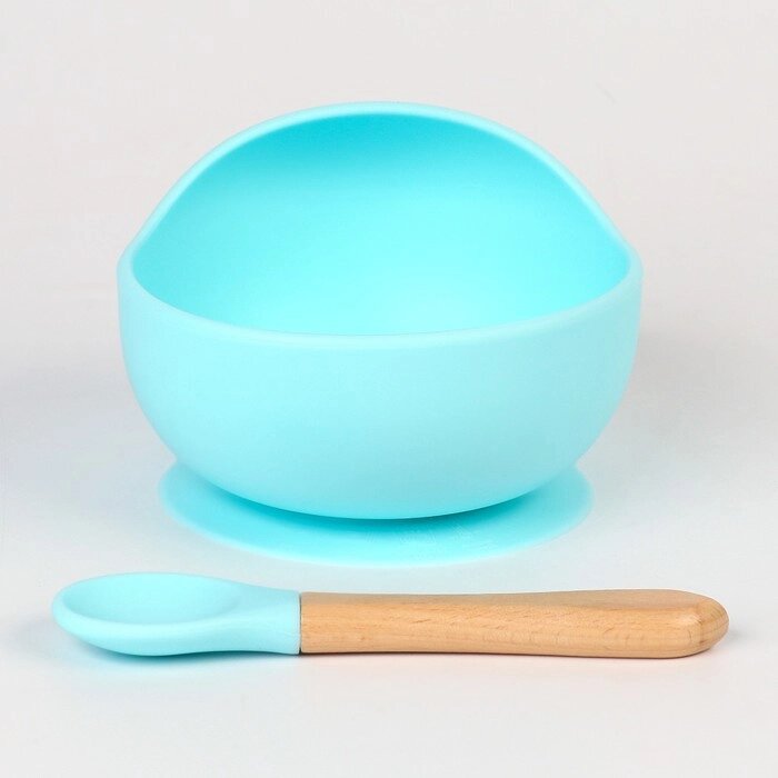 Набор для кормления: миска на присоске, ложка, цвет голубой от компании Интернет-гипермаркет «MOLL» - фото 1