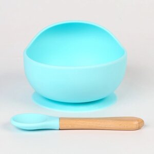 Набор для кормления: миска на присоске, ложка, цвет голубой