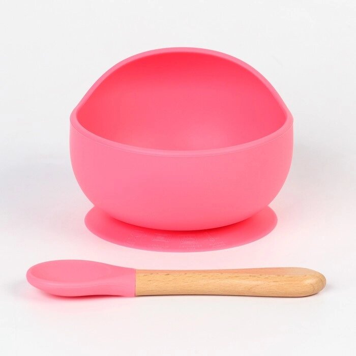 Набор для кормления: миска на присоске, ложка, цвет розовый от компании Интернет-гипермаркет «MOLL» - фото 1
