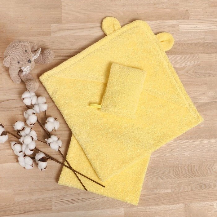 Набор для купания Крошка Я (полотенце-уголок 85*852см, полотенце 40*55см, рукавица) св-желтый от компании Интернет-гипермаркет «MOLL» - фото 1