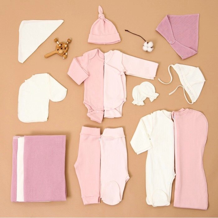 Набор для новорожденных 15 предметов, цвет пыльная роза/розовый/молочный, рост 56-62 от компании Интернет-гипермаркет «MOLL» - фото 1