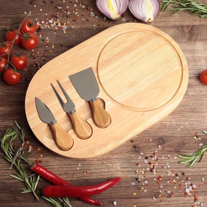 Набор для подачи сыра, доска из дуба 32,520,51,5 см, 3 ножа для сыра от компании Интернет-гипермаркет «MOLL» - фото 1