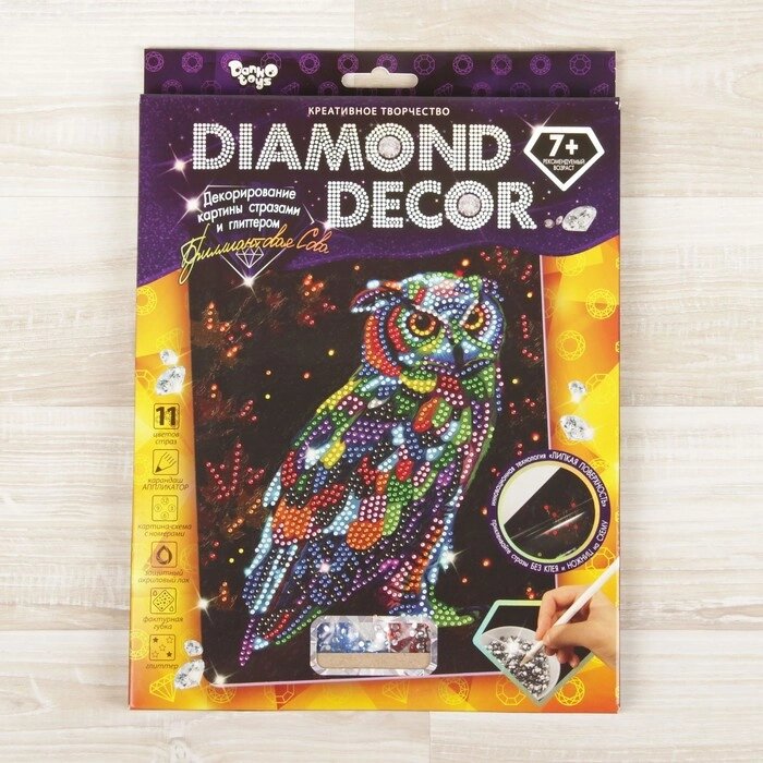 Набор для создания мозаики "Бриллиантовая сова" DIAMOND DECOR, планшетка без рамки от компании Интернет-гипермаркет «MOLL» - фото 1