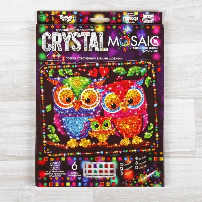Набор для создания мозаики "Совушки" CRYSTAL MOSAIC, на тёмном фоне от компании Интернет-гипермаркет «MOLL» - фото 1