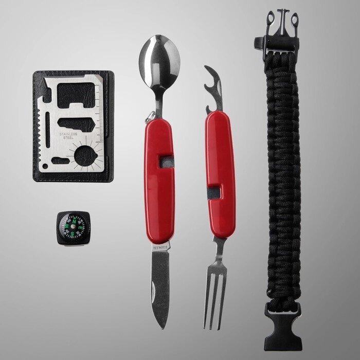 Набор для выживания 4в1 (нож швейцарский, карта выживания, паракорд, компас) от компании Интернет-гипермаркет «MOLL» - фото 1