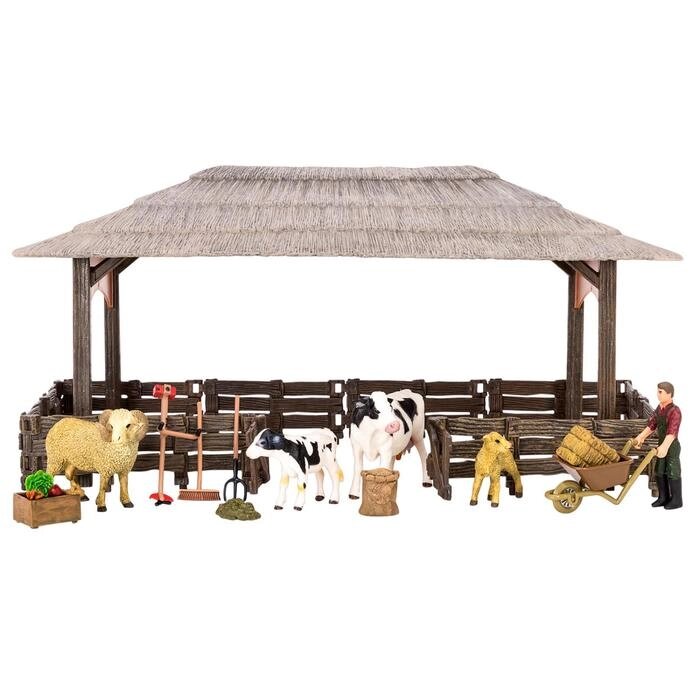 Набор фигурок: 19 фигурок домашних животных (коровы, овцы), персонажей и инвентаря от компании Интернет-гипермаркет «MOLL» - фото 1