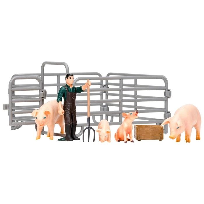 Набор фигурок, 8 предметов: фермер, семья свиней, ограждение-загон, инвентарь от компании Интернет-гипермаркет «MOLL» - фото 1