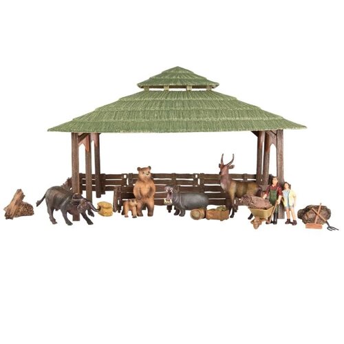Набор фигурок: бегемот, буйвол, медведи, антилопа, фермеры, инвентарь, 21 предмет