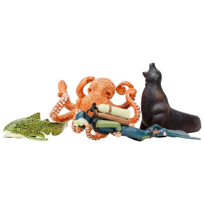Набор фигурок: дайвер, осьминог, морской лев, зебровая акула, 4 предмета от компании Интернет-гипермаркет «MOLL» - фото 1
