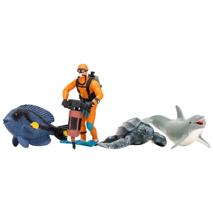 Набор фигурок: дельфин, кожистая черепаха, рыбка-хирург, дайвер, 4 предмета от компании Интернет-гипермаркет «MOLL» - фото 1