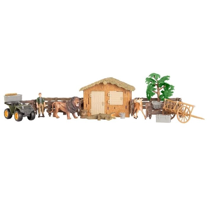 Набор фигурок: лев, крокодил, олененок, квадроцикл, фермер, инвентарь, 15 предметов от компании Интернет-гипермаркет «MOLL» - фото 1