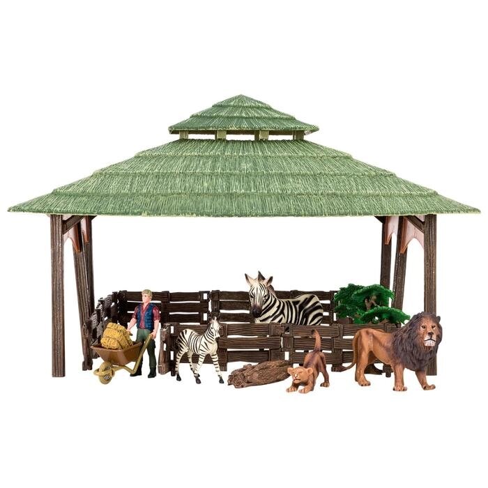 Набор фигурок: львы, зебры, фермер, инвентарь, 11 предметов от компании Интернет-гипермаркет «MOLL» - фото 1