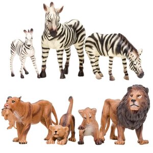 Набор фигурок: семья львов и семья зебр, 7 предметов