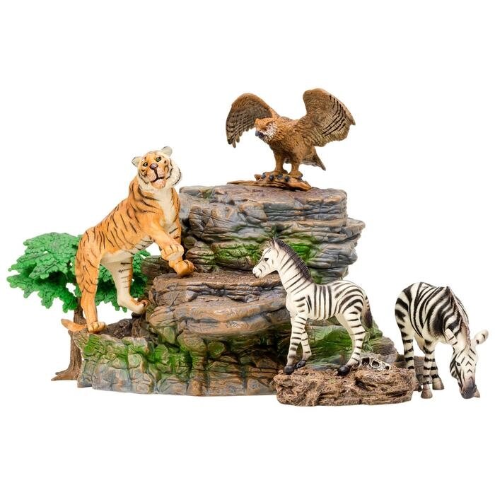 Набор фигурок: тигр, 2 зебры, филин, 3 аксессуара от компании Интернет-гипермаркет «MOLL» - фото 1
