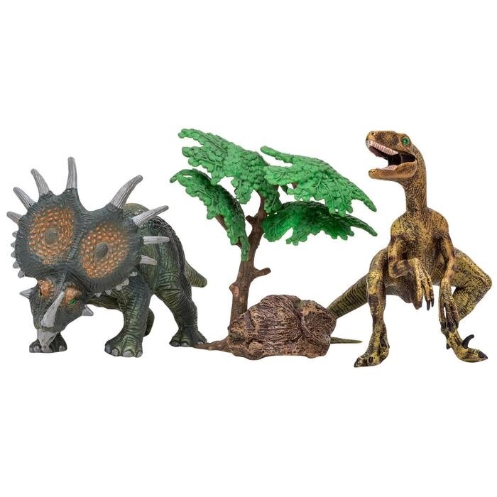 Набор фигурок: велоцираптор, стиракозавр, 4 предмета от компании Интернет-гипермаркет «MOLL» - фото 1