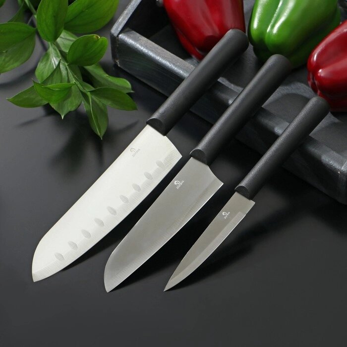 Набор "Fоlk" 3 ножа, цвет черный от компании Интернет-гипермаркет «MOLL» - фото 1