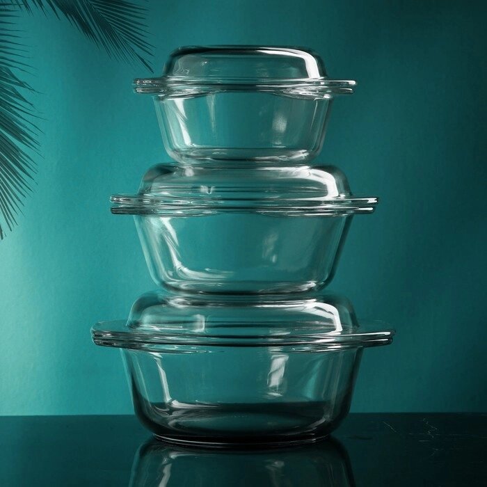 Набор форм для выпечки "Флора", 3 шт:0.8/1.5/2.2 л, стекло, Иран от компании Интернет-гипермаркет «MOLL» - фото 1