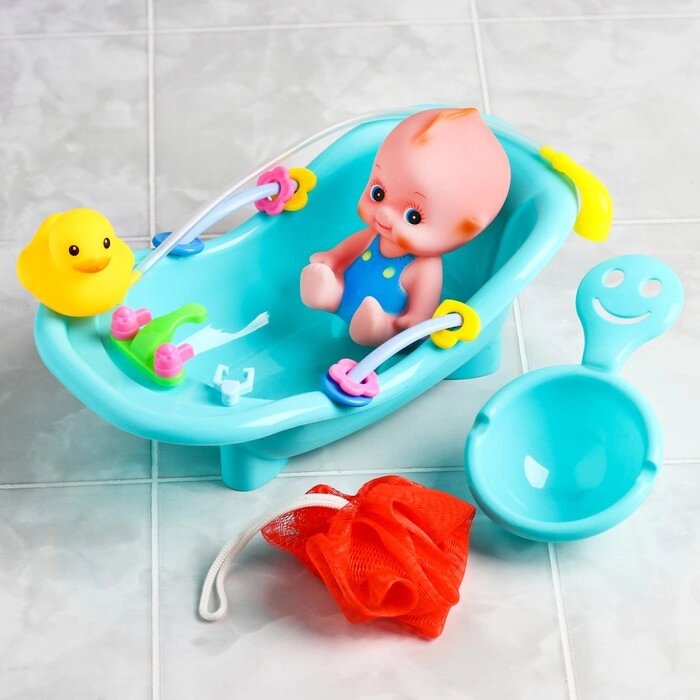 Набор игрушек для купания "Пупсик в ванне", 5 предметов, цвет МИКС от компании Интернет-гипермаркет «MOLL» - фото 1