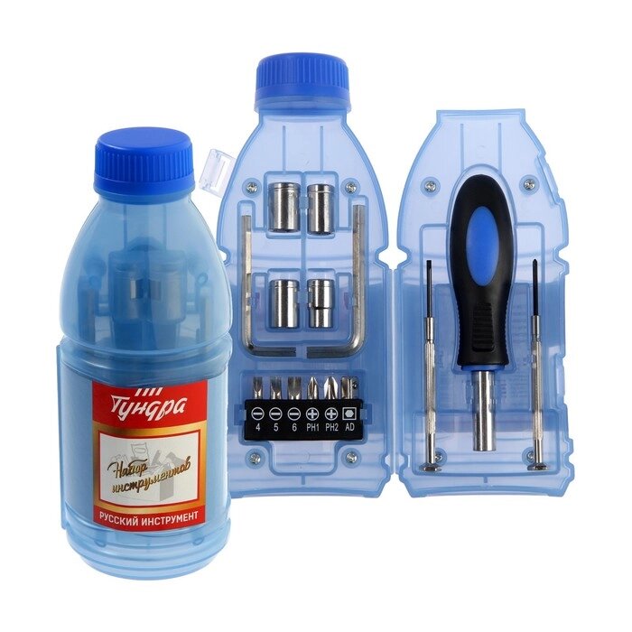 Набор инструментов TUNDRA, подарочный пластиковый кейс "Бутылка", 15 предметов от компании Интернет-гипермаркет «MOLL» - фото 1