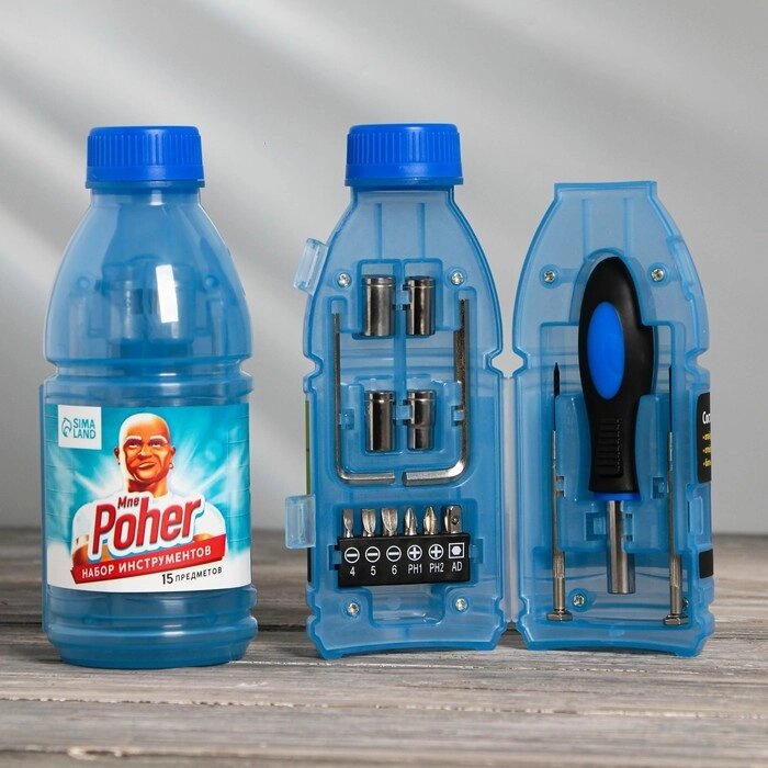 Набор инструментов в бутылке "Mr Poher", универсальный, 15 предметов от компании Интернет-гипермаркет «MOLL» - фото 1