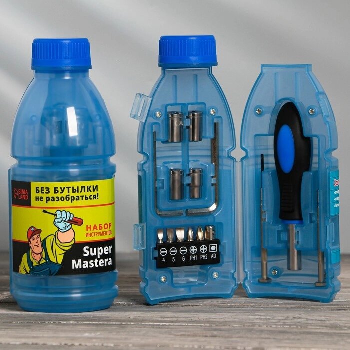 Набор инструментов в бутылке "Супер Мастер", универсальный, 15 предметов от компании Интернет-гипермаркет «MOLL» - фото 1
