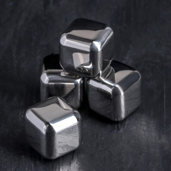 Набор камней для виски "Куб", 4 шт, 2,52,5 см, нержавеющая сталь от компании Интернет-гипермаркет «MOLL» - фото 1